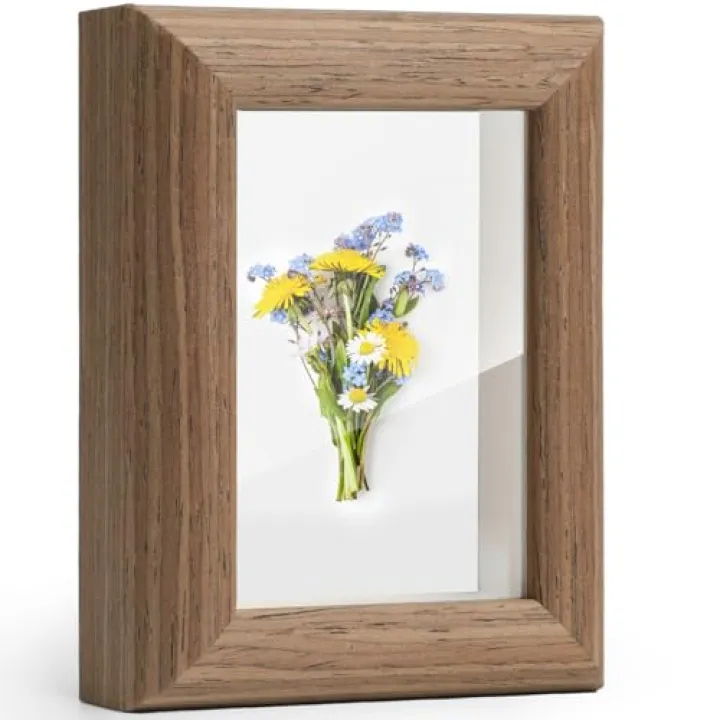 LUREMADE 2x3 Mini Picture Frames - Small Wallet Size Picture Frames for Desk & Tabletop, Brown Wooden Standing Tiny Frame with Clear Plexiglass, Farmhouse Style
