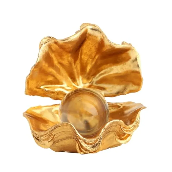 Zonsuli Pearl Oyster Statues Home Decor Living Room Decor Coffee Table Sculpture Bedroom Desk Decorations Gold Shelf Statue Office Figurine Desktop House Accent Aesthetic Collectibles Ornaments