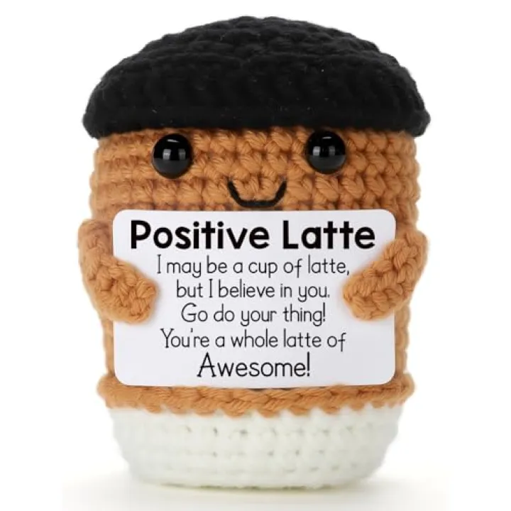 Hweijm Funny Positive Valentines Day Crochet Coffee Birthday Gifts for Women Men Teacher Coworkers Friends, Thank You Appreciation Handmade Emotional Gifts for Coffee Lovers
