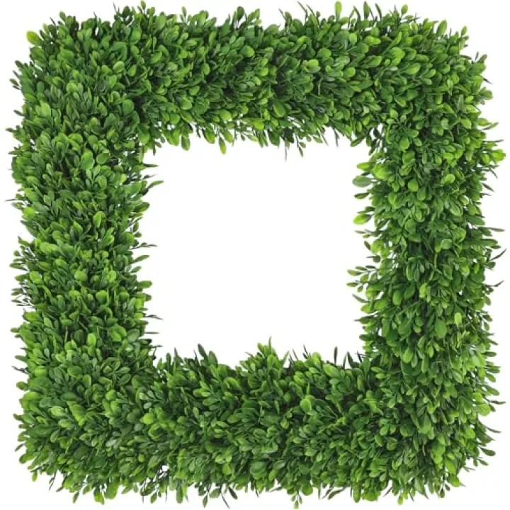 Artgar 22Inch Boxwood Wreath, Spring Wreaths for Front Door, Realistic Green Square Boxwood Wreath for Year-Round Decor, Artificial Summer Wreaths for Wedding Farmhouse Indoor/Outdoor Porch Decor