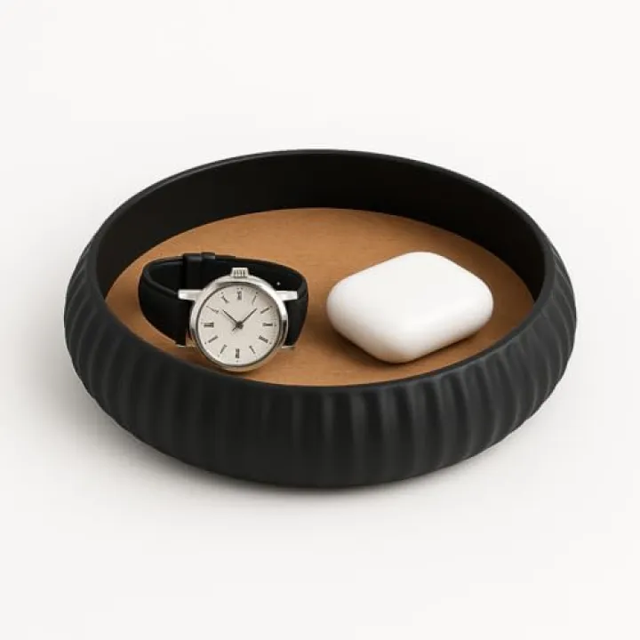 Ceramic Key Bowl – Elegant Entryway Bowl for Keys, Stylish Key Holder for Table, Counter, or Entryway, Key Basket Decorative Home Decor Organizer (Charcoal)