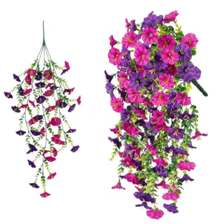 IVICOO Fake Flowers for Outside,uv Resistant Artificial Outdoor Flowers, 1 Pack Fake Plants,Outdoor Faux Plants,Artificial Hanging Plants Outdoors Fake Flowers(Purple Pink)