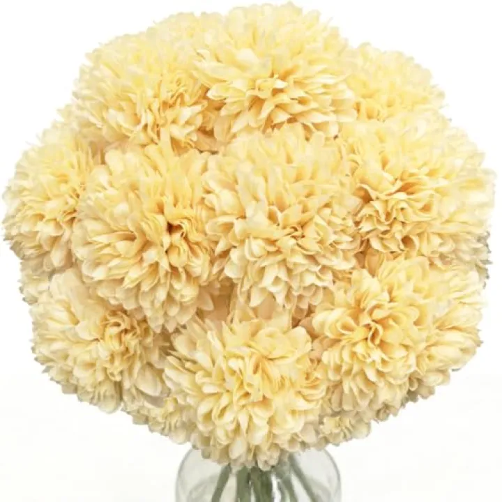 SHINE-CO LIGHTING Artificial Chrysanthemum Ball Flowers Hydrangea Arrangement Bouquet Presents Decor 10pcs Without Vase (Yellow)