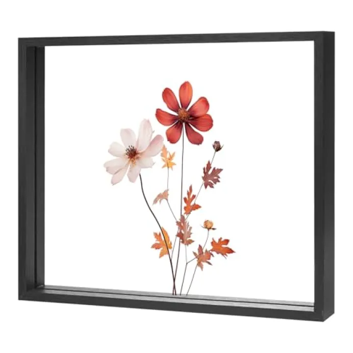 M METERXITY Wooden Pressed Flower Frame, 10 x 12 Inch Double Acrylic Floating Picture Frame for Dried Flowers/Tabletop/DIY/Handicrafts [Black]