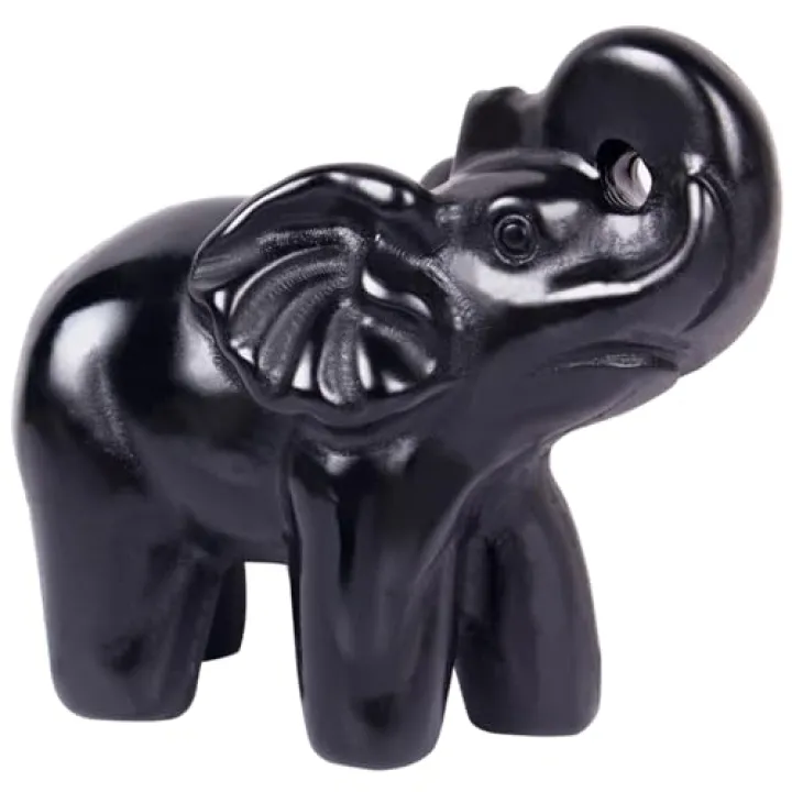Hguxmcu 2 Inch Black Obsidian Crystal Elephant Sculpture Handcrafted Healing Stone Animal Figurine Spiritual Home Decor Lucky Charm Gift for Wealth Success Positive Energy and Meditation Lovers