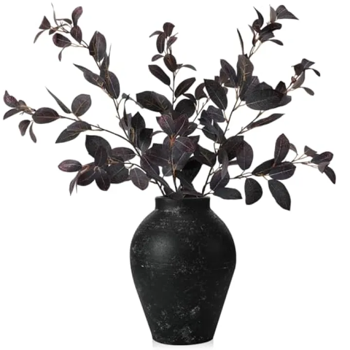Janinka 33.5" Thanksgiving Stems for Vases Fall Artificial Leaves Decor Thanksgiving Silk Eucalyptus Stems Autumn Fake Greenery Branches for Mantel Farmhouse Table Centerpiece, 3 Pcs(Purple)