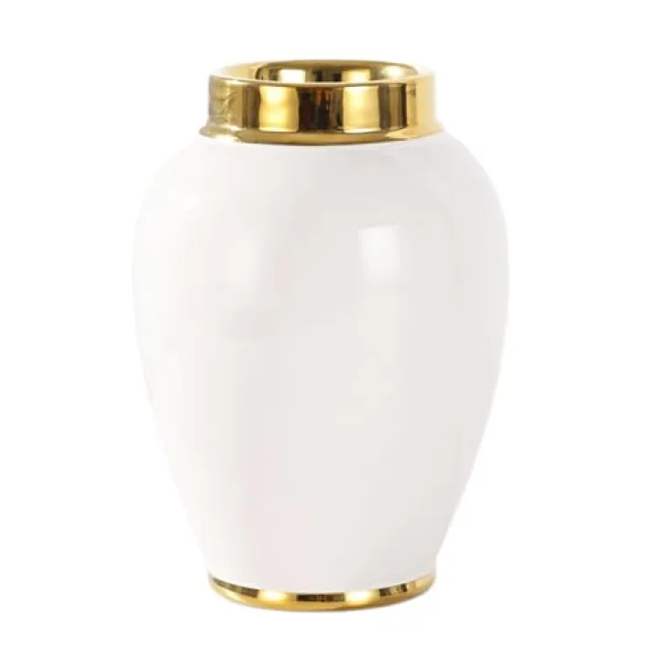 YUSHUIHOME 8.85" Ceramic Vase Golden Edge | Modern Luxury Home Decor | Elegant Flower Center,Living Room,Office & Hotel | Smooth Finish