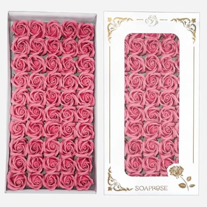 50Pcs Soap Rose Head, Multiple Colors, 2.75 Inch Artificial Rose Head for DIY Wedding Bouquet Party Decorations, Table Decorations (Pink-1)