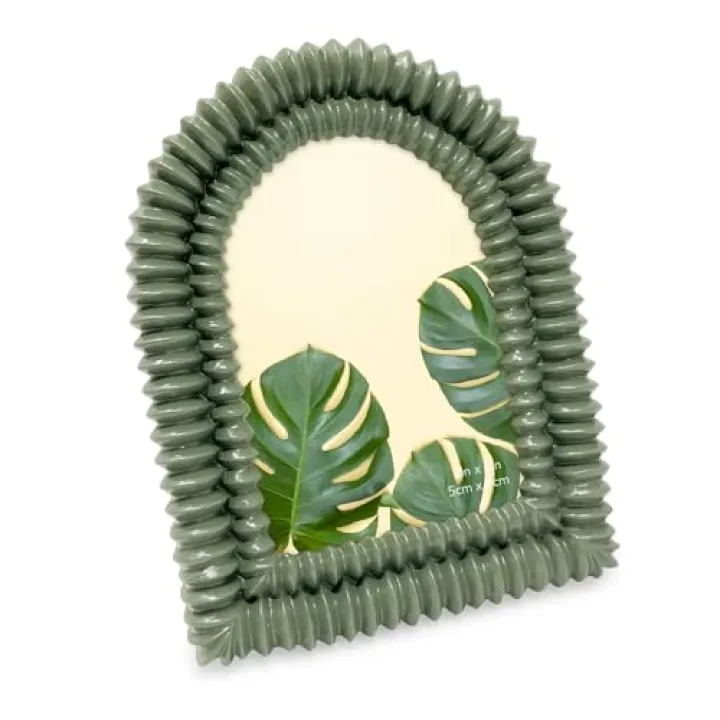 Isaac Jacobs 2x3 Glossy Rosemary Green Double Bead Arch Photo Frame with Black Fabric Easel, Tabletop, Wall-Mountable, Shelf and Desk, Decorative Art Design, Home Décor (2x3, Glossy Rosemary Green)