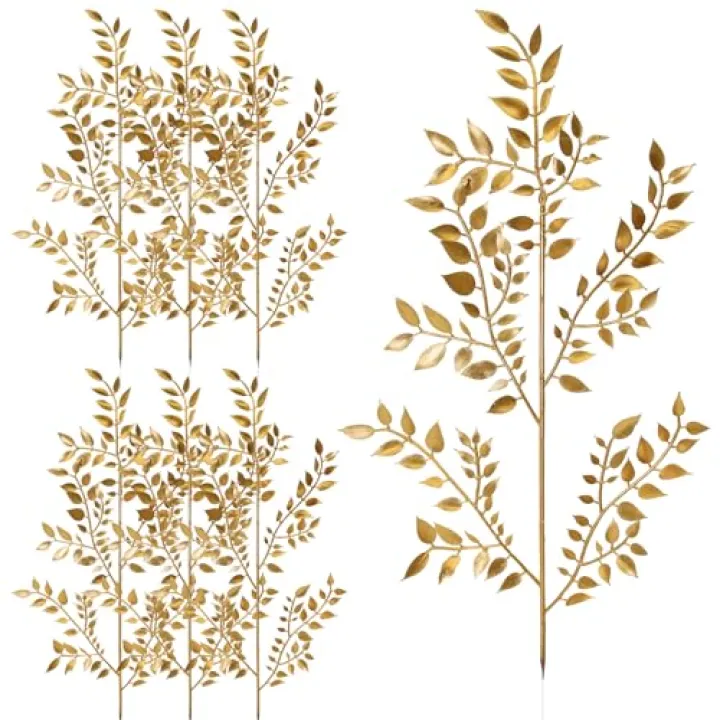QNUIHYE 6 Pack Fake Leaves Gold Leaf Christmas Decor Gold Decor Ation Artificial Leaves Flower Stems Faux Branches Fake Plants for Vase Wedding Bouquet Leaf Table Centerpiece DIY