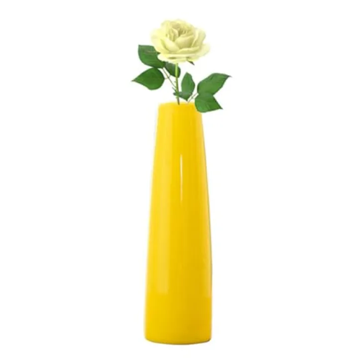 16CM/6.3Inch Tall Yellow Ceramic Bud Vase Conic Single Stem Vase Small Bud Decorative Floral Centerpiece for Home Wedding Office Decor (Flowers not Included)