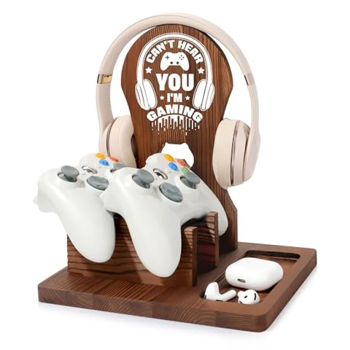 JSENGIFT Valentine Gamer Gifts for Teen Boy, Gamer Accessories Stuff, Gaming Gifts for Son, Boyfriend, Husband, Wooden Headphone Stand