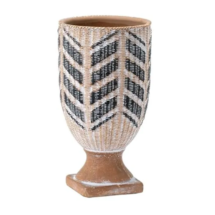 Napco Bohemian Chevron Black and White Standing Vase on Pedestal Base 8” H, Op 4.5” Dia Concrete Bohemian Style Vase