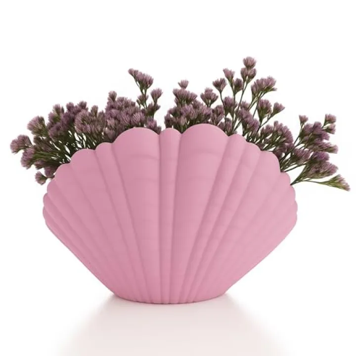 Print Level 3D Centerpieces Vase - 6.8 Inch Shell-Inspired Sea Shell Vase with 3D Printing Texture, Cute and Compact Seashell for Small Flowers or Air Plants, Made in The USA (Pink)