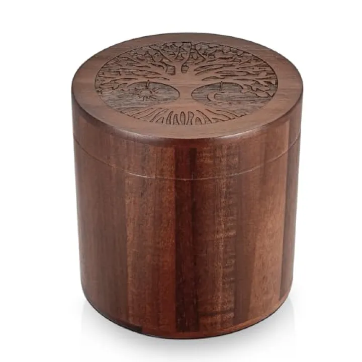 SOITIS Small Urns for Human Ashes Keepsake, 3.94 Inches Acacia Wood Urn for Women, Brown Mini Urn for Human Ashes, Tree of Life Wooden Box Urns for Female Male
