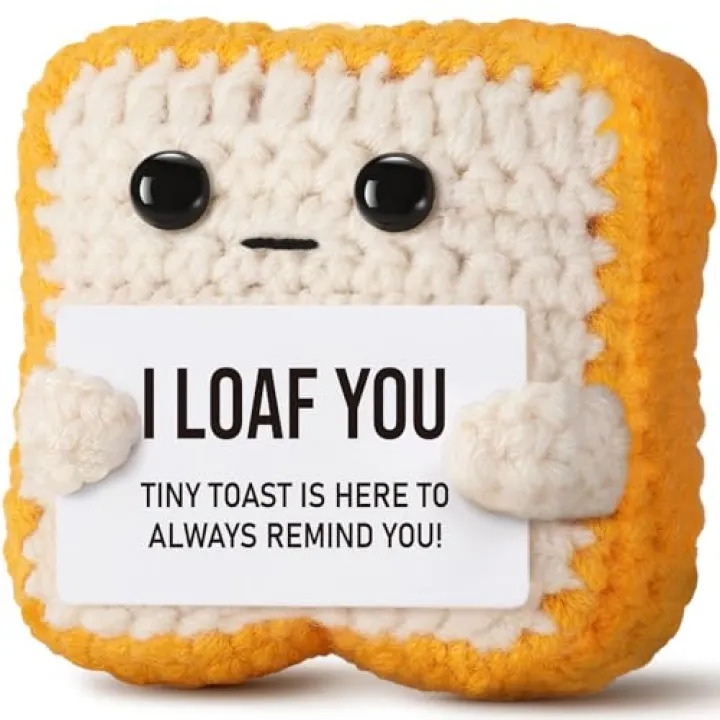 Gifts for Her Him Loved One, Crochet Toast “I Loaf You”, Romantic Present for Boyfriend Girlfriend, Funny Wedding Anniversary Birthday Gift for Women Men Couples Wife Husband Valentines Day Christmas