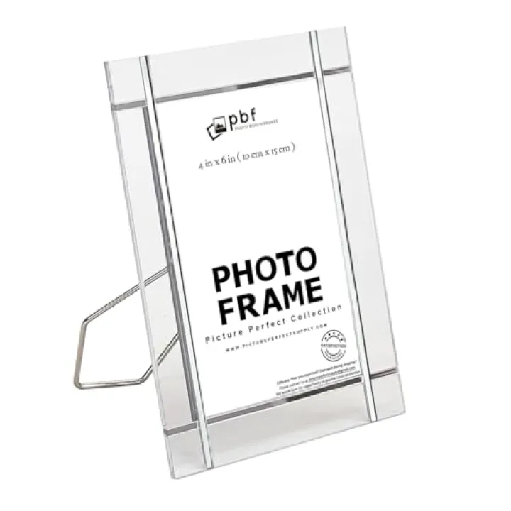 pbf PHOTO BOOTH FRAMES Acrylic Picture Frame 4x6 Inch, Clear Glass Display Stand, Modern Minimalist Style, Tabletop Easel Mount 6x4 (1, Silver - 4x6)