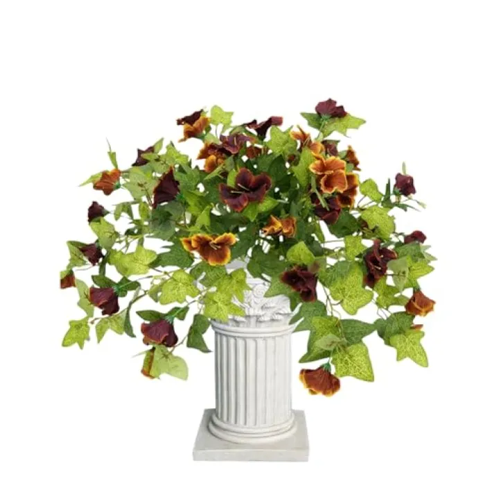 Fycooler Artificial Flowers for Outdoors 2PCS Spring Faux Morning Glory Look Real Silk Flowers for Outside Planter UV Resistant Fake Flowers for Home Garden Balcony Yard Porch Holiday Decor-Orange