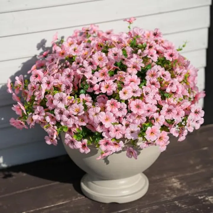 16 Bundles Artificial Flowers for Outdoor Realistic Faux Flower Spring Summer Garden Home Decoration, Hanging Daisy with Eucalyptus Leaves Fake Plants Greenery Balcony Porch Patio Front Door Decor