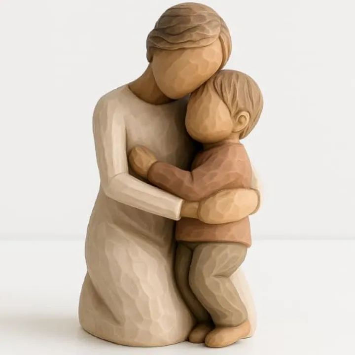 VEOJEIN Mother Boy Figurine, 4-inch Hand-Painted Resin Sculpture of Mother and Son Hug, Collectible Emotional Keepsake for Mom, Grandma, Birthday, Mother’s Day, Home Décor Accent