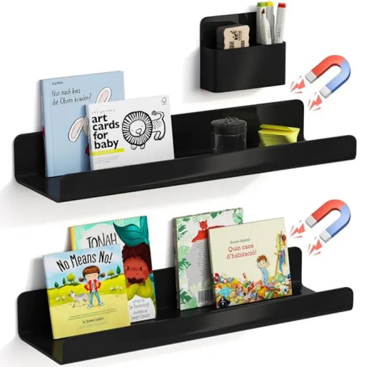 VMROF Magnetic Book Shelf, Magnetic Shelf for White Board, Magnetic Shelves for Classroom with Pen Holder