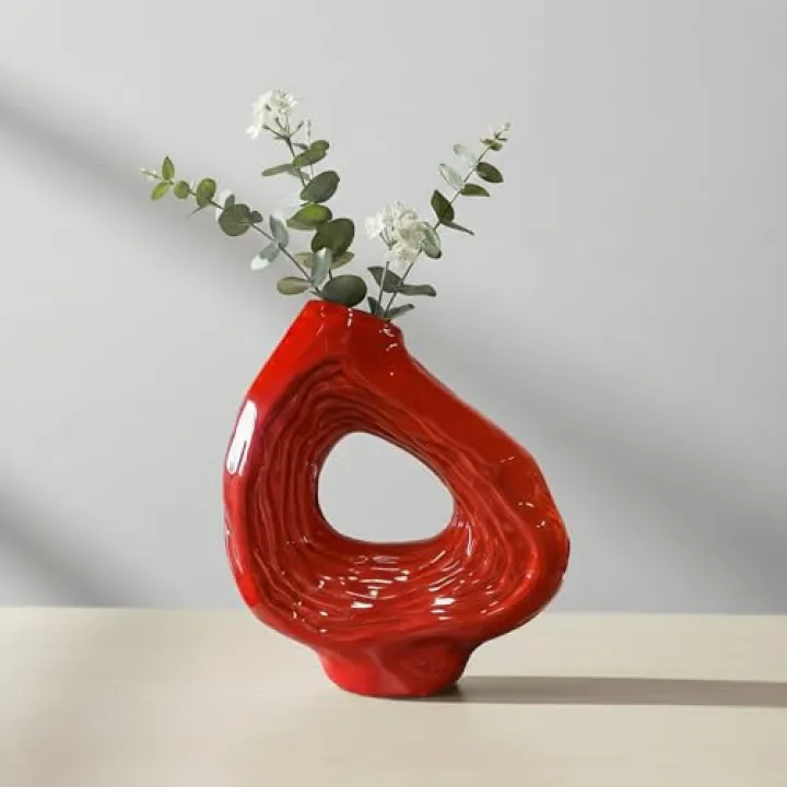 Sunddo Ceramic Flower Vase, 9 Inch Donut Modern Vase for Home Decor, Art Decorative Vase for Living Room, Boho, Bathroom, Shelf, Dining Table Decor
