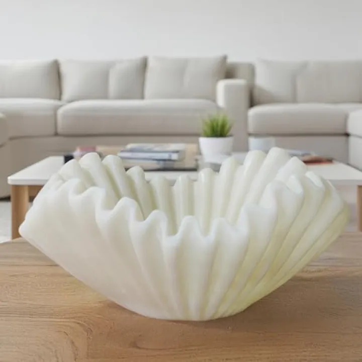 Large Decorative Bowl Kitchen Counter - 11" White Coffee Table Key Bowl Décor Scalloped Ruffle Centerpiece Bowl Elegant Wavy Edge Perfect for Housewarming &Wedding Gift 11*11*4.4 inch LC Lcdecohome