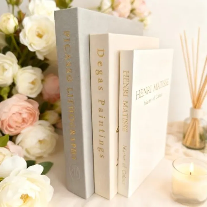 Packyouth Decorative Books Boxes for Home Decor Set of 2 Linen Faux Books for Coffee Table Stylish Decorative for Bookshelf Aesthetic Fake Book for Modern Home Decoration (Sage-Beige-White)