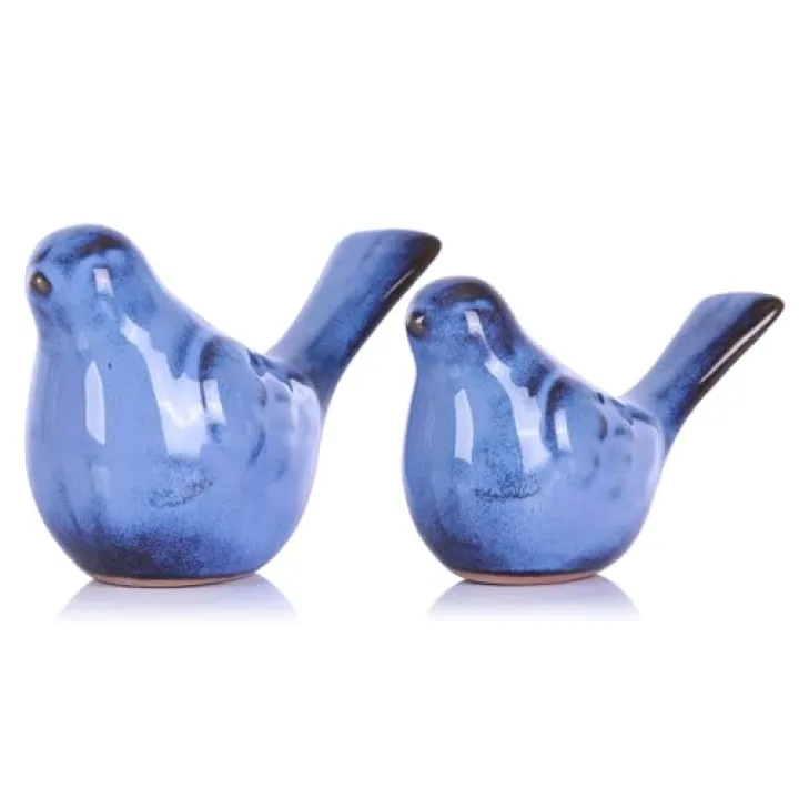LCCCK Ceramic Bird Figurines Home Decor, Blue Love Birds Statue for TV Stand Accent, Ceramic Snimals Sculpture Farmhouse Small Decor for Shelves, Or Coffee Table, Book Shelf, Side Table Decorative
