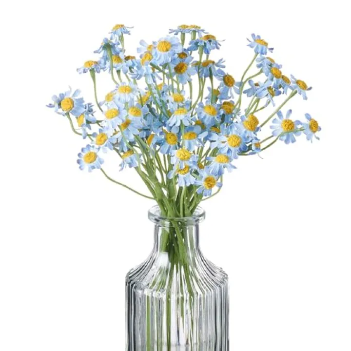 Smalldu Small Artificial Blue Daisy Flowers - 2 Bouquets (12 Stems), 10 Inch Fake Daisies for Spring Home Decor, Wedding, Party, Table Centerpiece (Vase Not Included)