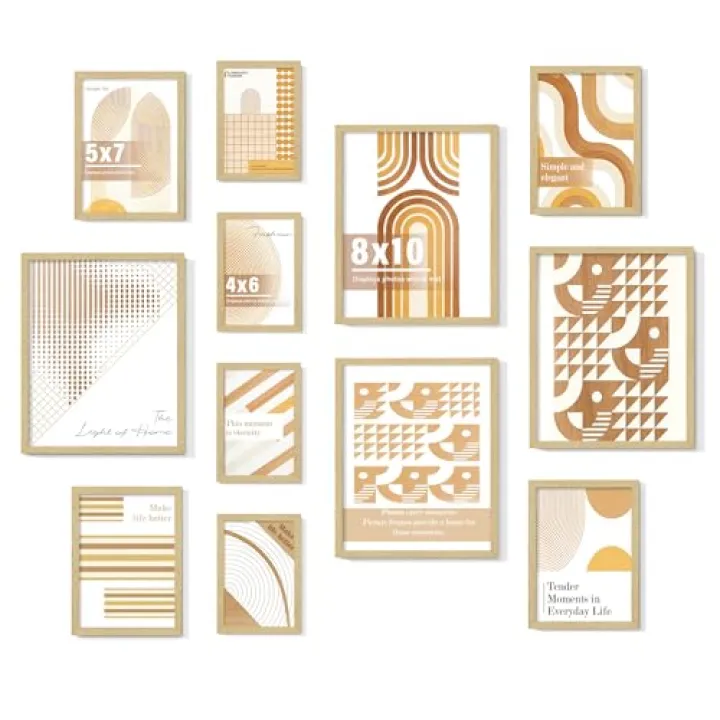 DUENPY Natural Wood 12 Pack Picture Frames Collage Wall Decor Set, Multi-Size Gallery Frames for Wall Mounting & Tabletop Display, Includes 4pcs 8x10, 4pcs 5x7, 4pcs 4x6 Wood Color Photo Frame