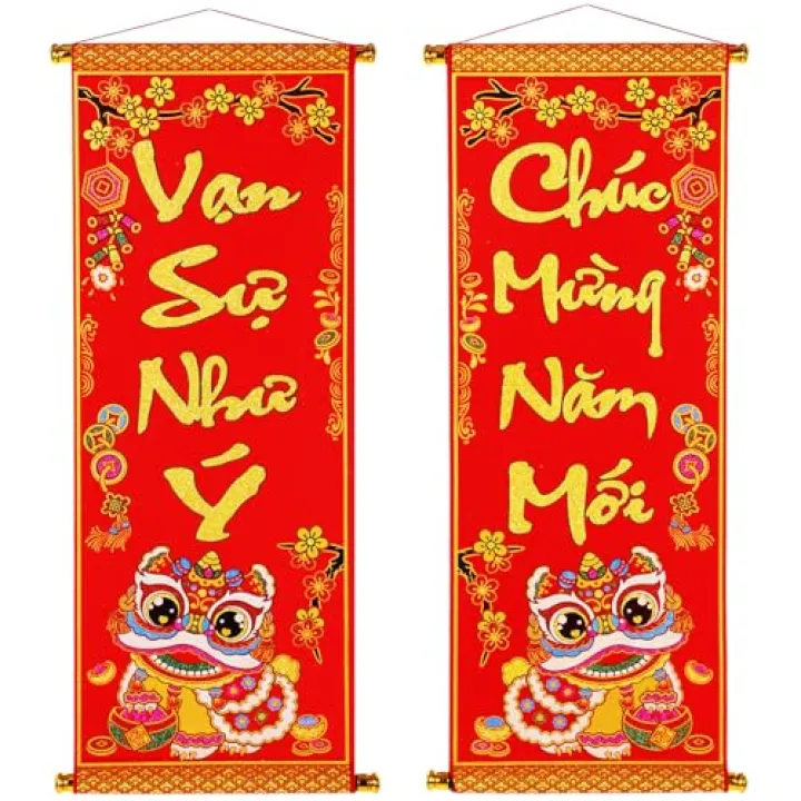 Cinnvoice Vietnamese New Year Decorations 2026 TET Vietnamese Lunar New Year Red Hanging Couplets, Good Fortune Spring Festival Couplets Ornament for TET Home Door Wall Festival Decor(Classic)