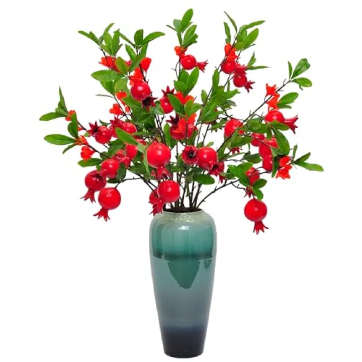 HUASHENGJS 4-Piece Set of 37 Inch Artificial Pomegranate Berry Stems - Realistic Fake Red Rosehip Branches, Silk Autumn Wedding Center Decorations, Farmhouse Kitchen Home Parties