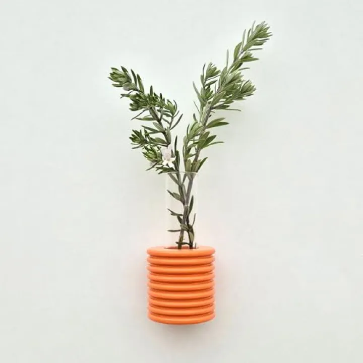 5mm Paper - Wooden Ribble Wall Vase - Natural Wood (Orange)
