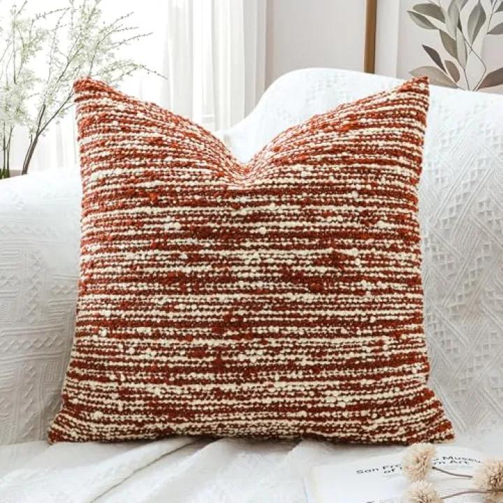 Artscope Throw Pillow Cover 18x18 Super Thick Pillow Cover Decorative Boucle Textured Morden Neutral Accent Italian Style Pillowcase for Bedroom Living Room Couch Sofa Home Décor-Rust