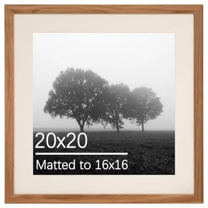 Venegrade 20x20 Natural Oak Wood Picture Frame - Display 16x16 Photos with Mat or 20x20 Without - Modern Minimalist Gallery Wall Poster Frame - Horizontal & Vertical Wall Mounting