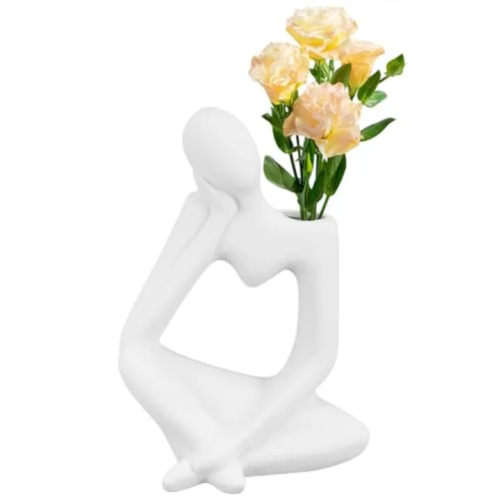 DECHOUS Ceramic Flower Vase Thinker Design Matte Table Centerpiece Decoration Modern Dried Flower Vase Home Décor Accent for Dining Room