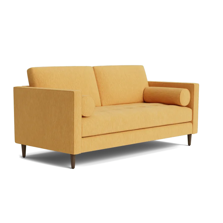 Yellow Mid Century Modern Loveseat Sofa - Bentley Daisey - Mocha