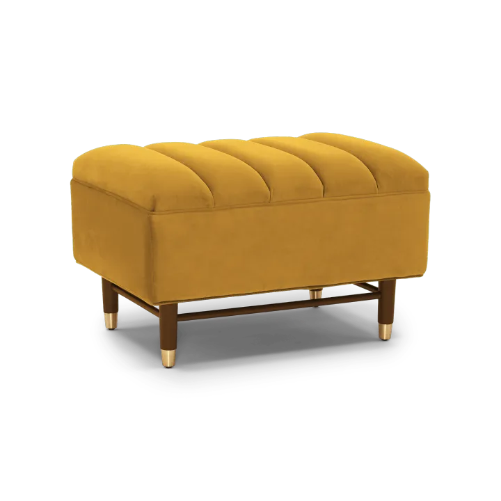 Yellow Mid Century Modern Ottoman Chair - Bentley Daisey - Mocha