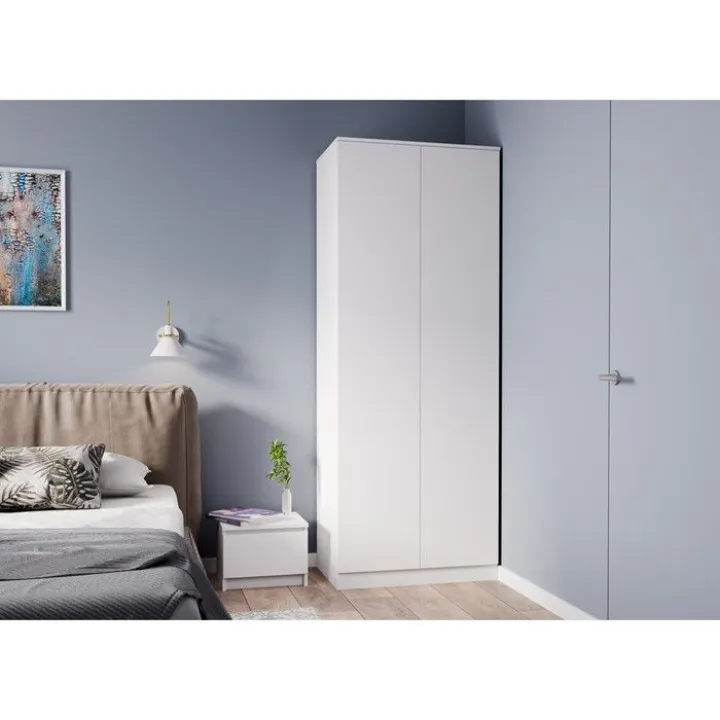 Шкаф распашной, Мадера, 80.2х50.4х210 см Белый / шкаф для одежды распашной с полками, со штангой / мебель для дома