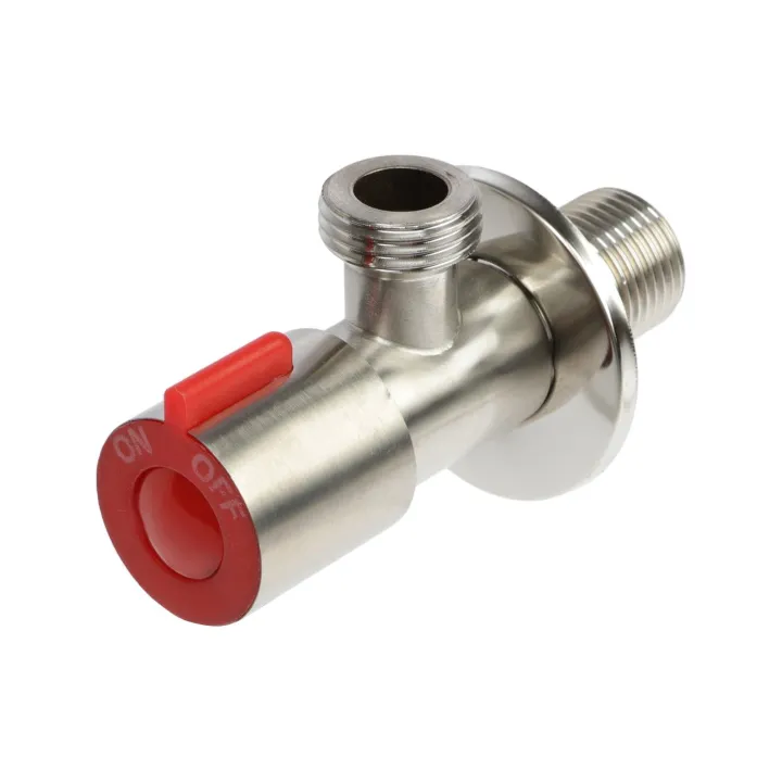 Кран угловой ZEIN engr, 1/2" х 1/2", кран-букса латунь/керамика, нерж. сталь, сатин/красный 104508