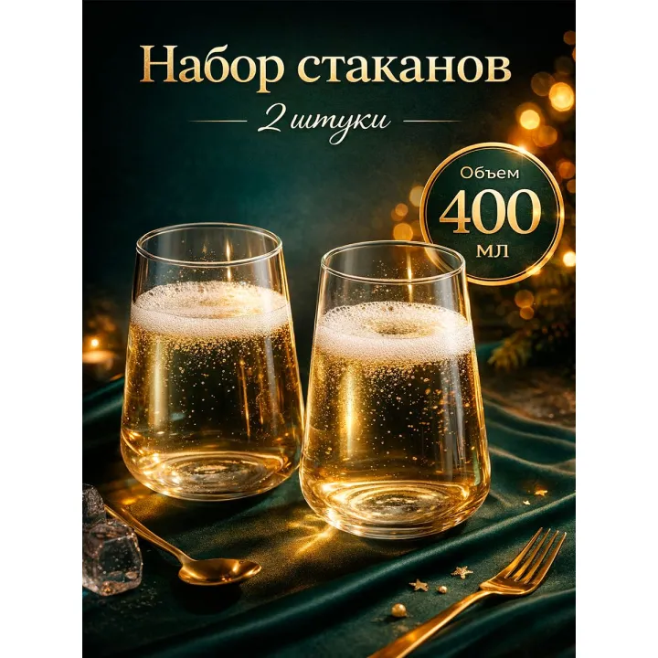 Стаканы набор 2 шт, 400 мл, Magistro "Нолан", стекло, прозрачный