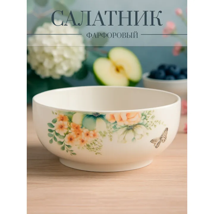 Салатник 600 мл, Доляна "Цветы", тарелка глубокая диаметр 15,5 см