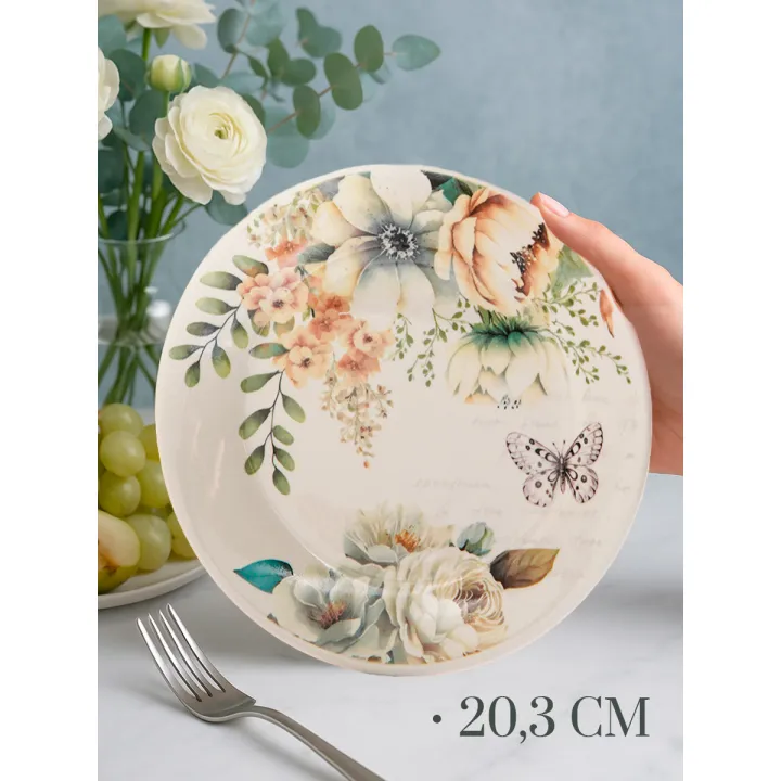 Тарелка десертная 20 см, Доляна "Цветы", фарфоровая, сервировочная