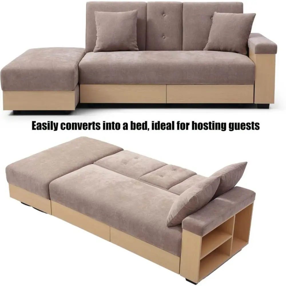 Sofa 84.65" Convertible Sofa Bed with Storage Ottoman, Adjustable Armrest & Coffee Table - Perfect for Small Apartments, 2 Drawe