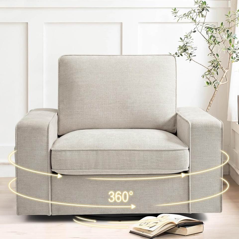 Swivel Accent Chair for Living Room Comfy Single Sofa Chair Soft&Breathable Padding with Extra Wide Armrests Washable Detachable