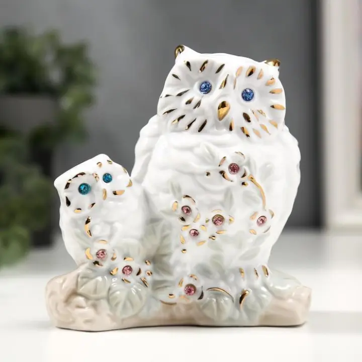 Фигурка декоративная "Белый филин с совенком" высота 10,7 см
