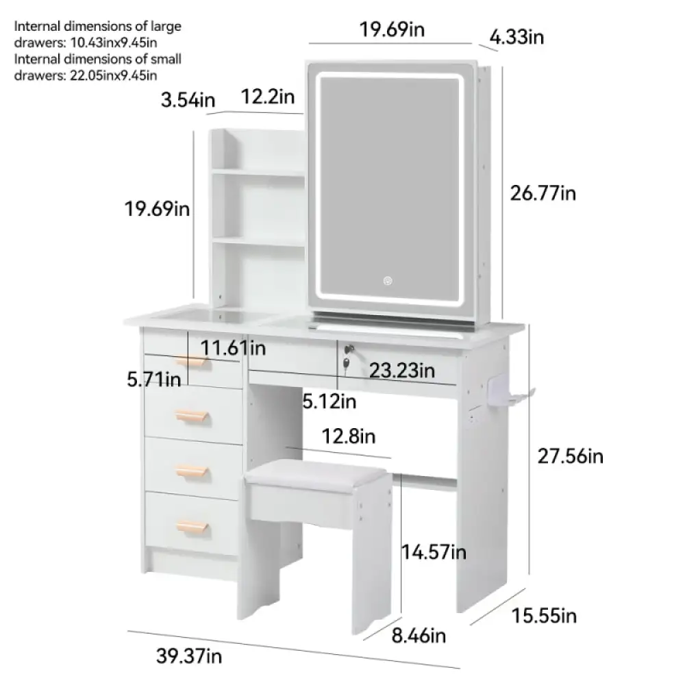 Newly designed smart mirror dressing table with drawers and storage cabinet, dressing table with dressing pad for bedroom, dressing room