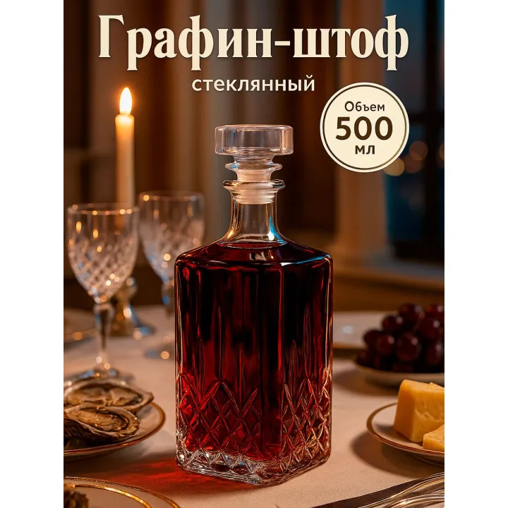 Графин штоф для крепких напитков "Кристалл", 500 мл, стеклянный