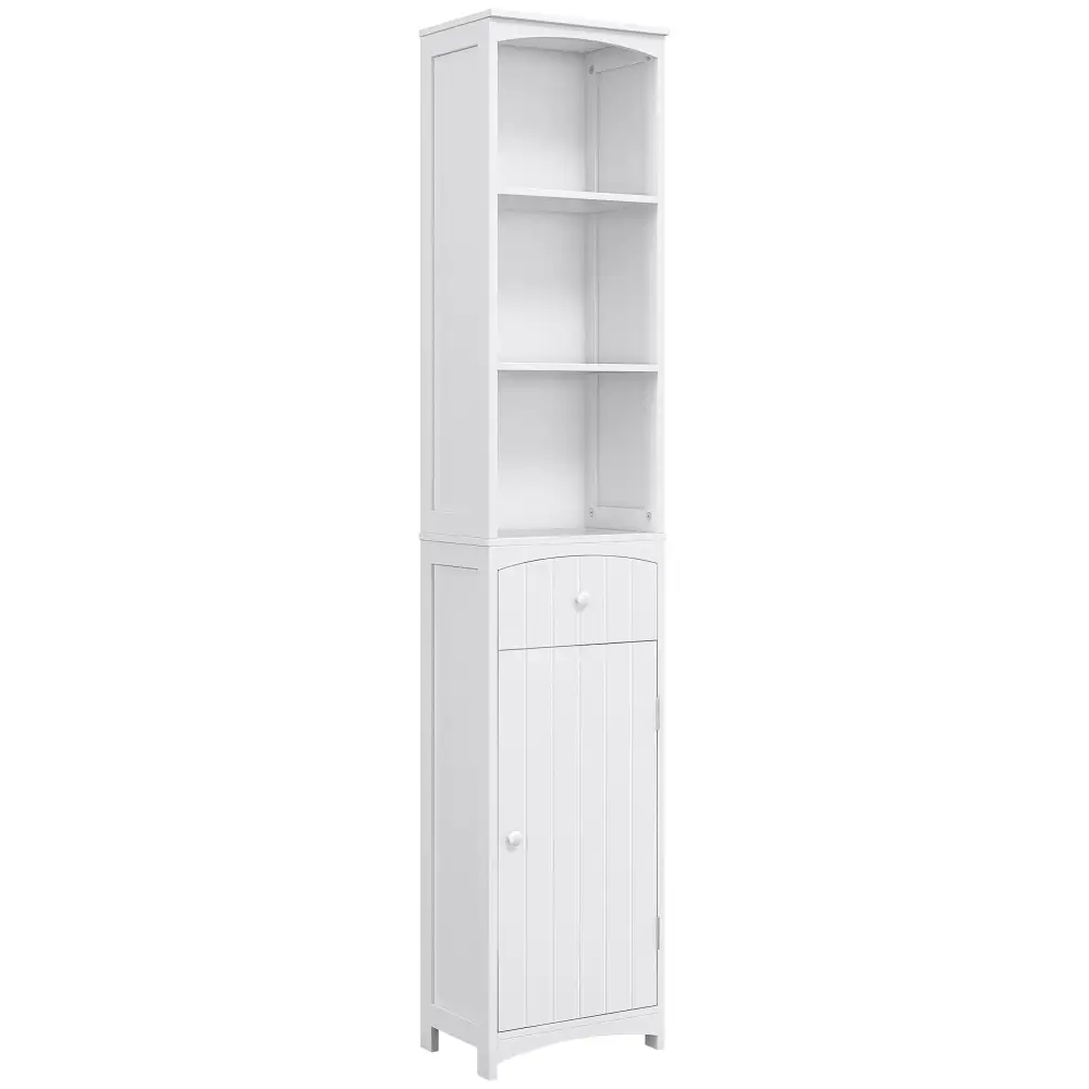 HOMCOM White Bathroom Linen Tower with Shelves and Drawer